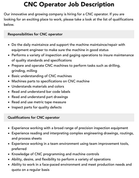 cnc machine helper job description|cnc machine operator job description template.